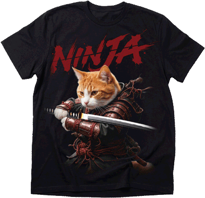 camisa realizada con serigrafia con diseño gato ninja