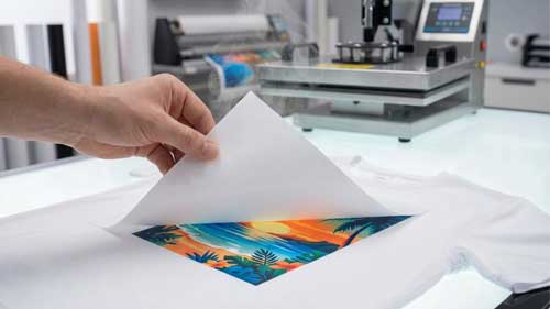 mano desprende hoja papel con estamapdo sublimación