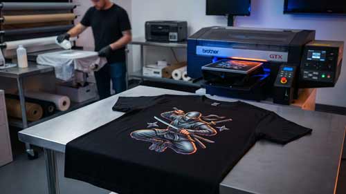 taller dtg produciendo camisas estampadas